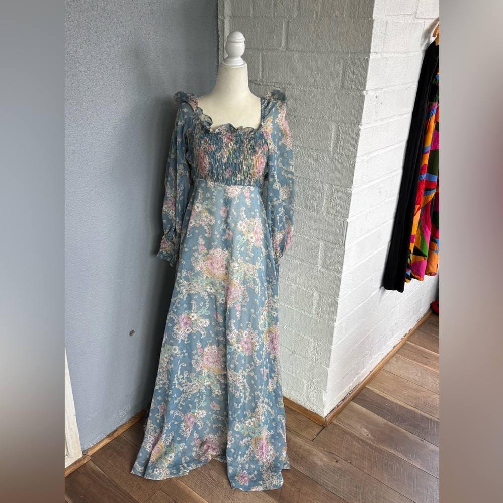 Vintage Jody T of California Floral Empire Waist Long Sleeve Maxi Dress sz 5
